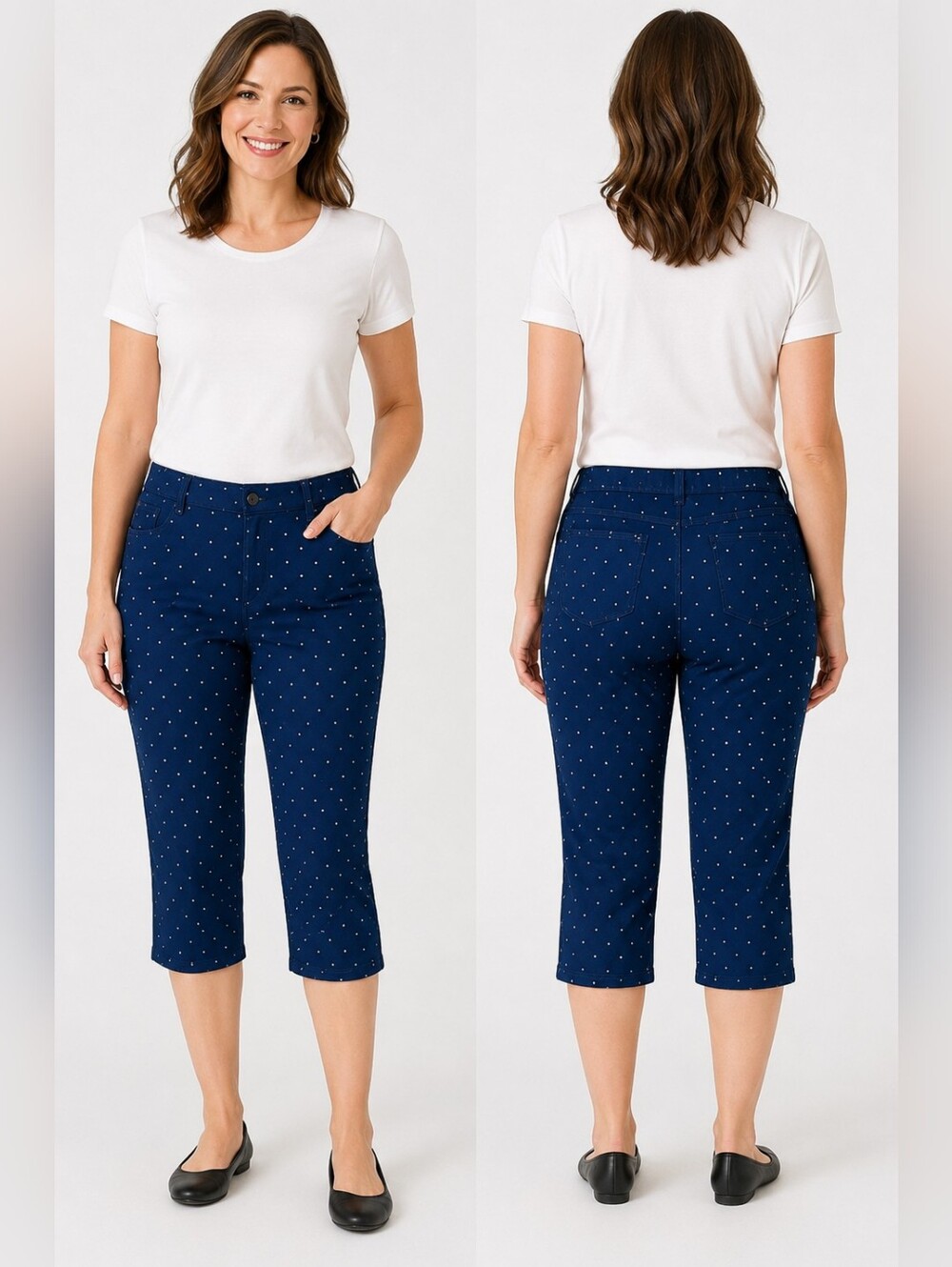 Denim Moves XL Polkadot Stretch Capri Jeans BNIP